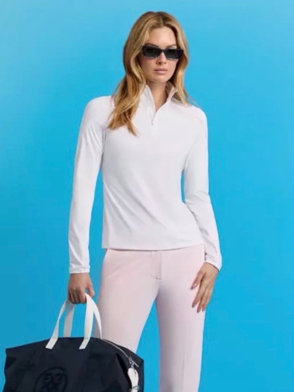 G/FORE Women's Silky Tech Nylon Golf Quarter Zip in White Blush